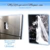 A refrigerator magnet with the picture of a bride and veil.
