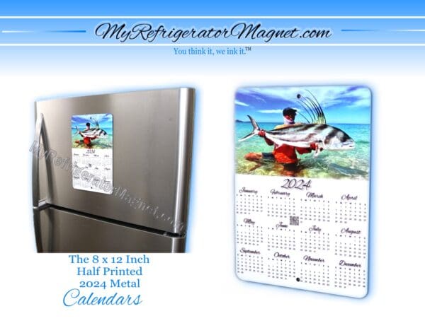 A refrigerator magnet with a picture of a man fishing.
