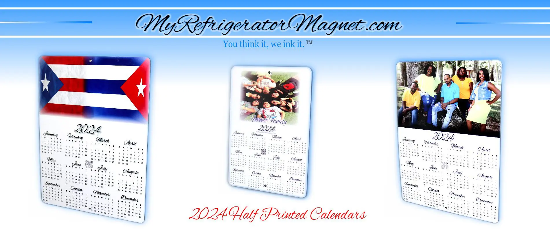 A calendar with pictures of people and the words " myrefrigerator magnet. Com ".