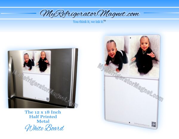 Dry erase board with a picture of a baby.