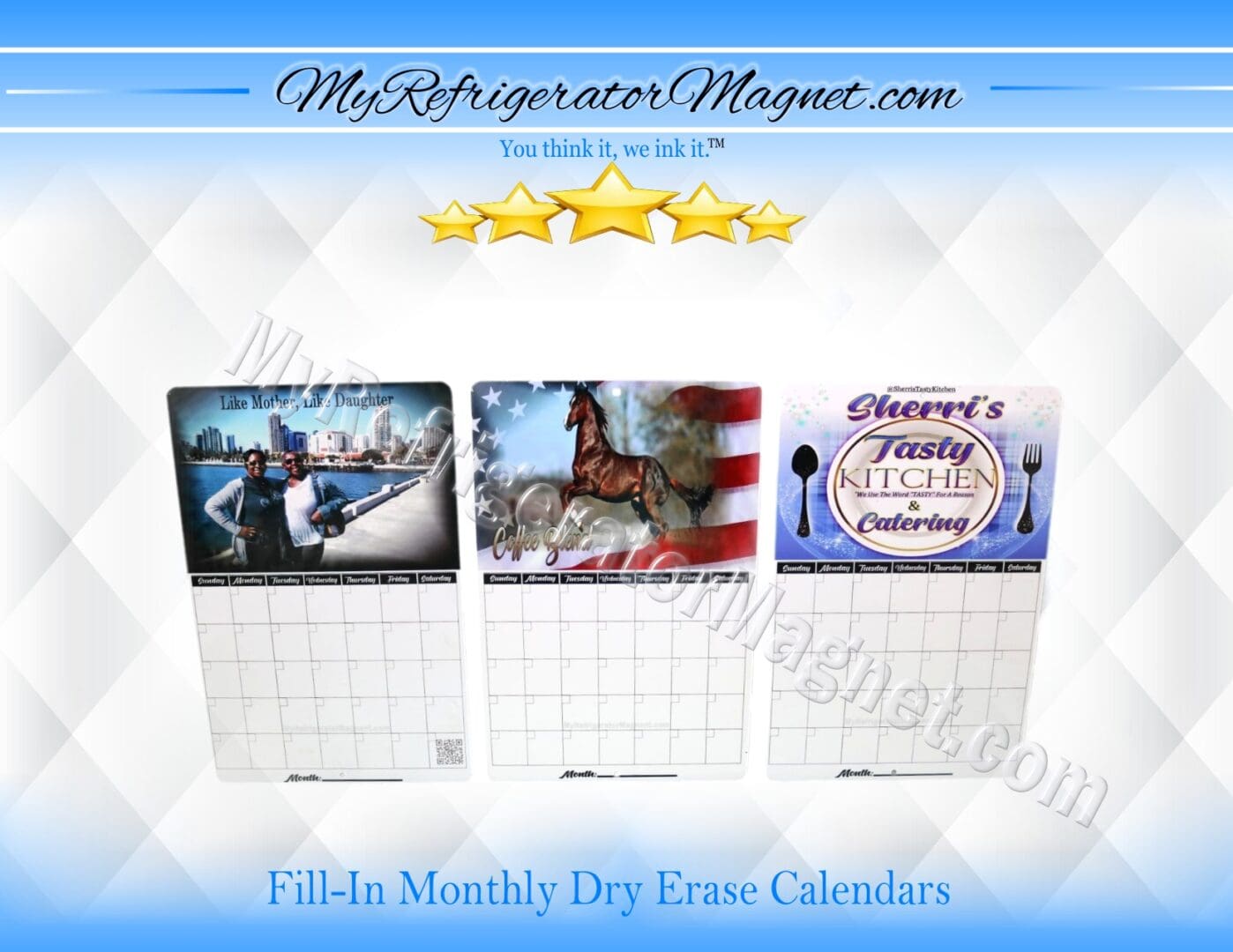 A set of three calendars with pictures on them.